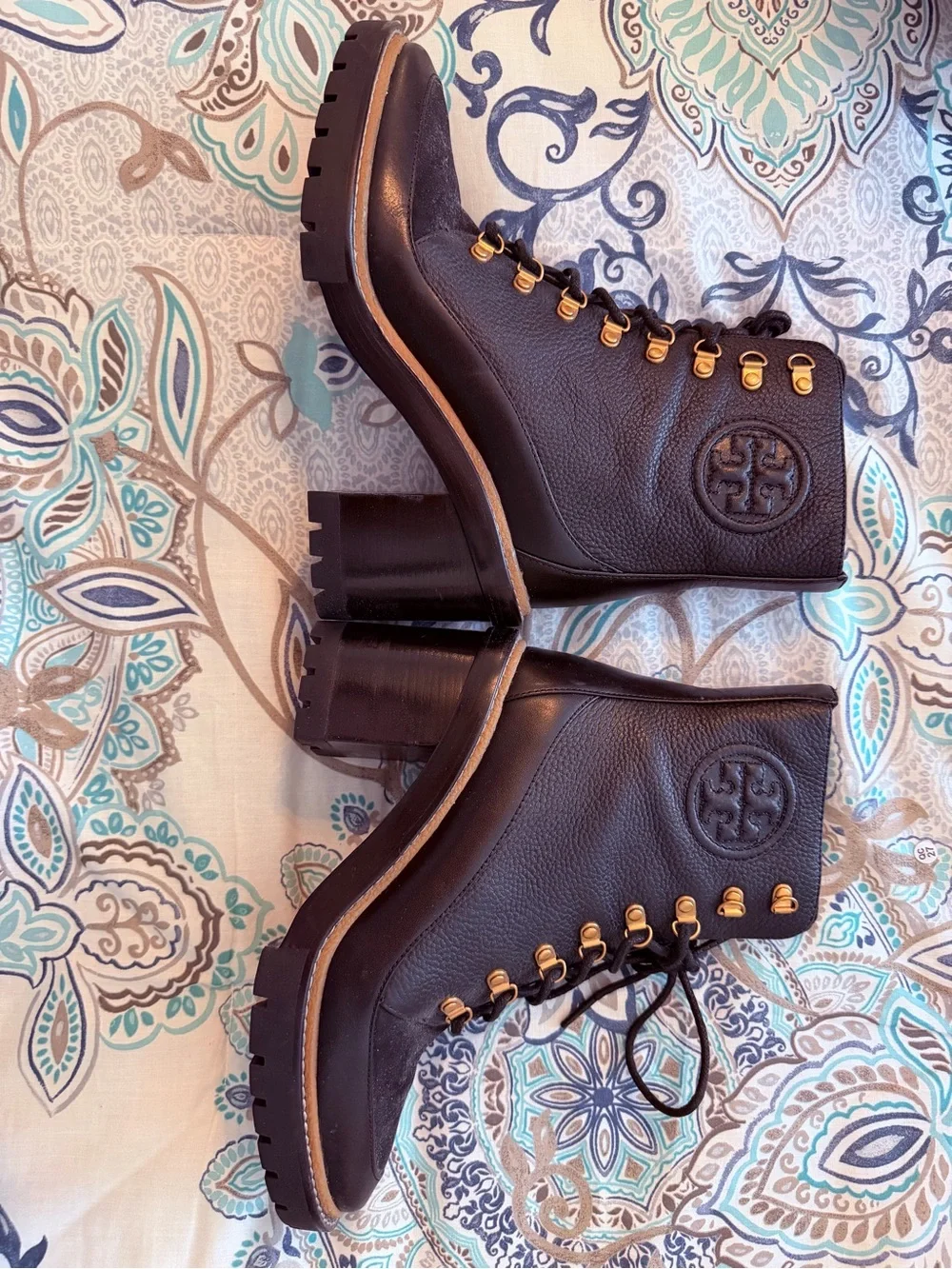 Tory Burch Black Leather Lug-Heel Ankle Boots